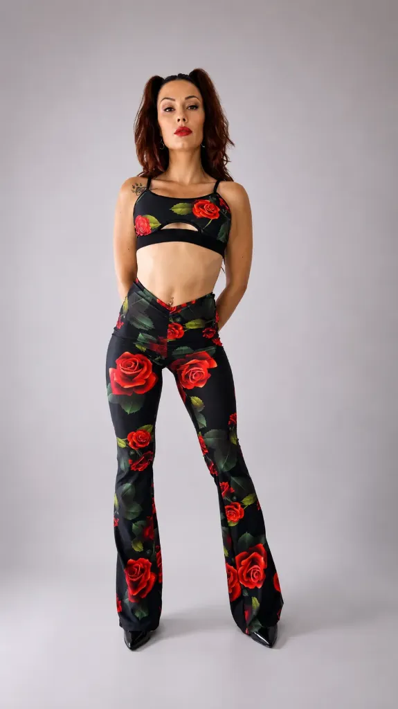 Pant Acampanado Rosas (S, Rojo)
